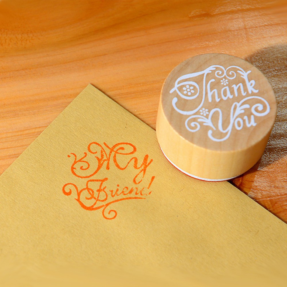 Con dấu gỗ tròn in chữ trang trí