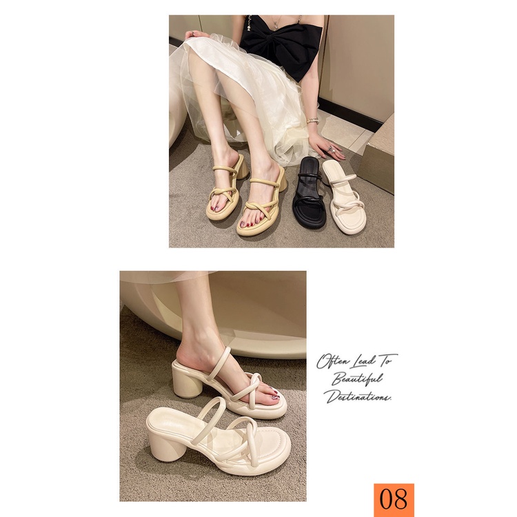 Dép Cao Gót Đế Dày Một Quai Chống Trượt Phong Cách Pháp Thời Trang Mùa Hè 2022 Mới Cho Nữ