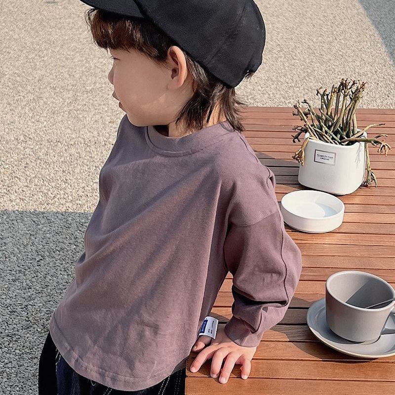 Áo Thun Tay Dài Màu Trơn Thoải Mái Phong Cách Nhật Bản Thời Trang Xuân Thu Hàng Mới Dành Cho Bé Trai