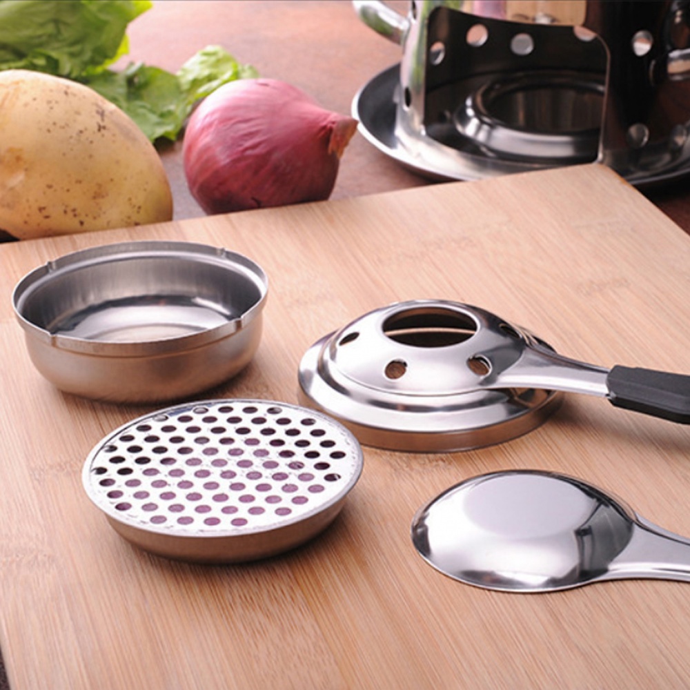 Bếp Cồn Mini Bằng Thép Không Gỉ Có Tay Cầm Chống Phỏng Và An Toàn Để Nấu Ăn Cắm Trại