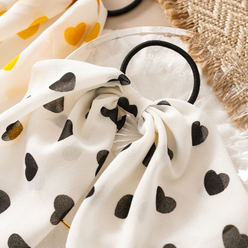 Dây Buộc Tóc Cao Su Ruy Băng Dài Co Giãn In Họa Tiết Trái Tim Dễ Thương Cho Nữ