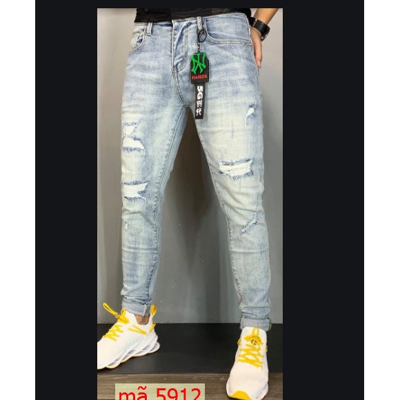 Quần jean nam ống bó đen trơn rách gối đẹp MS07