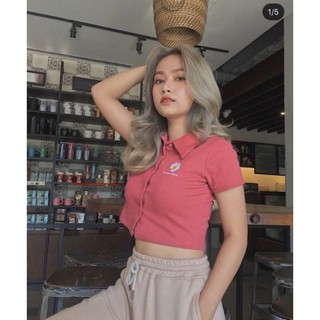 [Có Video Ảnh thật ] Áo Croptop 5 Nut Cổ Bẻ Thêu Cúc
