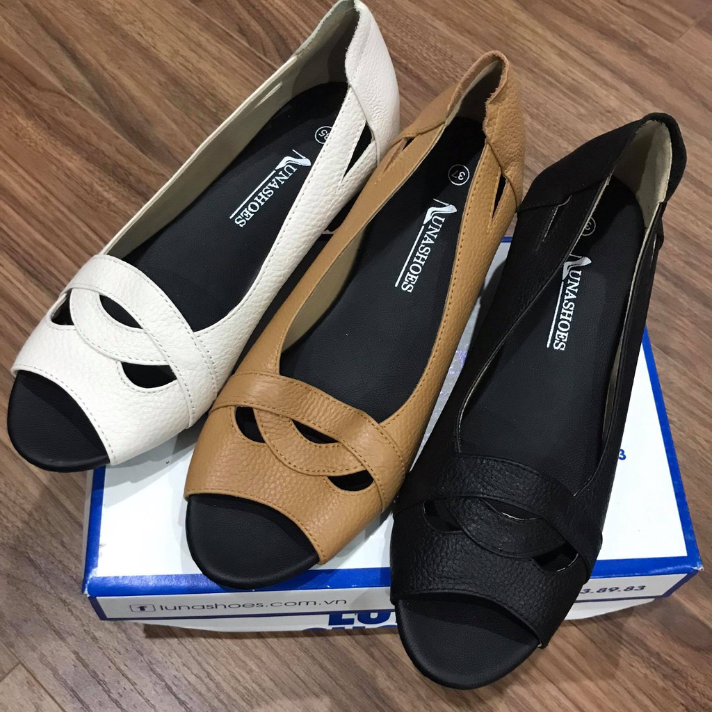 Giày Đế Xuồng nữ da bò mềm êm chân  Lunashoe(25809) đế cao 4 phân  bảo hành 2 năm 1 đổi 1 giày trung niên nữ cho mẹ