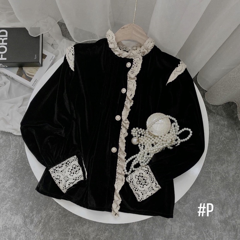 Áo Sơ Mi Nhung Khuy Ngọc Phối Viền Ren Điệu Đà✌️Ảnh Thật | BigBuy360 - bigbuy360.vn