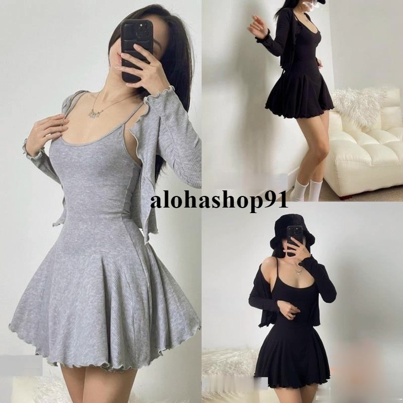 Sét đầm xoè dây from ngắn + áo khoác hót alohashop91