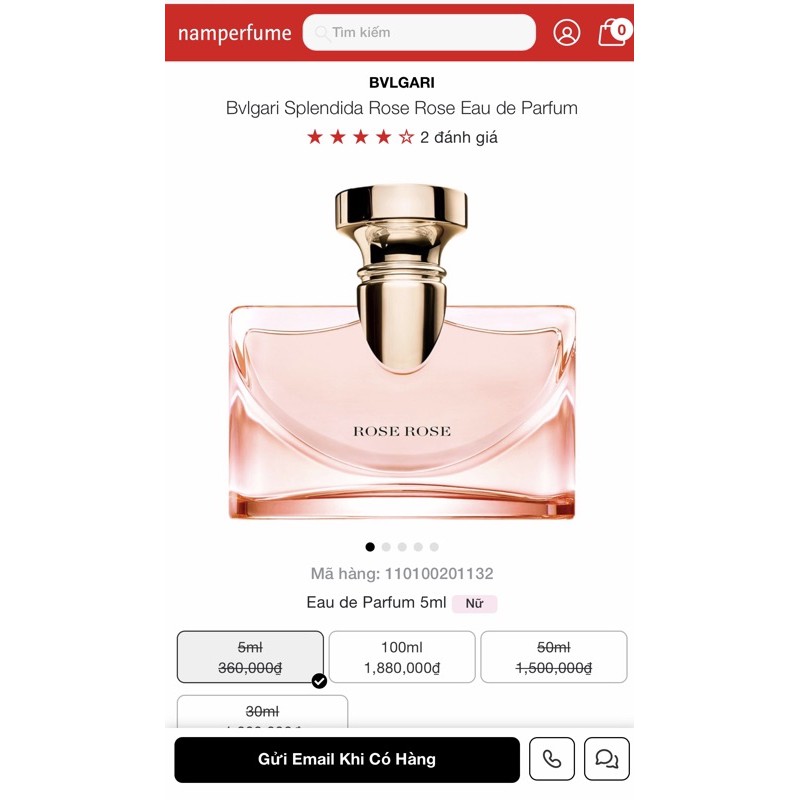 [10ml]nước hoa  Bvlgari Splendida Rose Rose Eau de Parfum