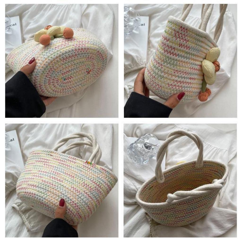 Túi xách vintage Túi cói mini nhiều mẫu cầm tay, đeo vai có hoa đi biển du lịch thời trang mùa hè xinh xắn