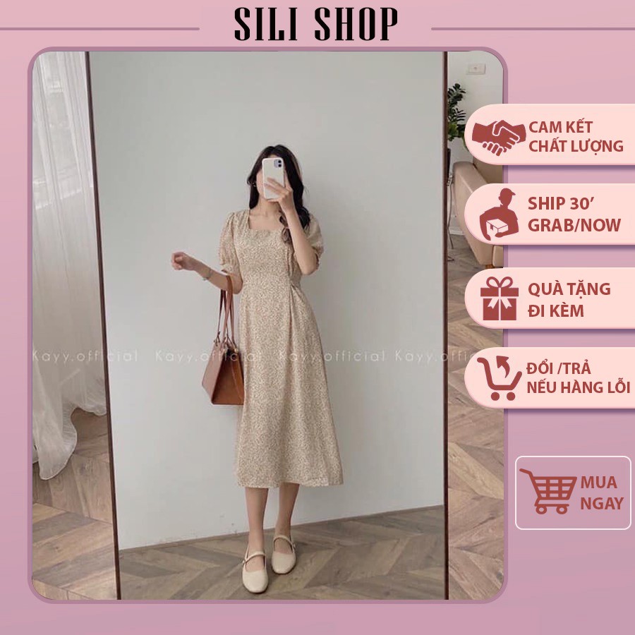 Váy hoa nhí vintage 🍂 FREESHIP 🍂 Đầm hoa nhí dáng dài ngắn tay vải voan mát