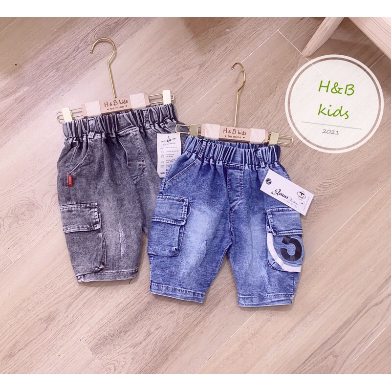 (bán sỉ) quần jean đùi lửng qc túi hộp cho bé trai (18-26kg)