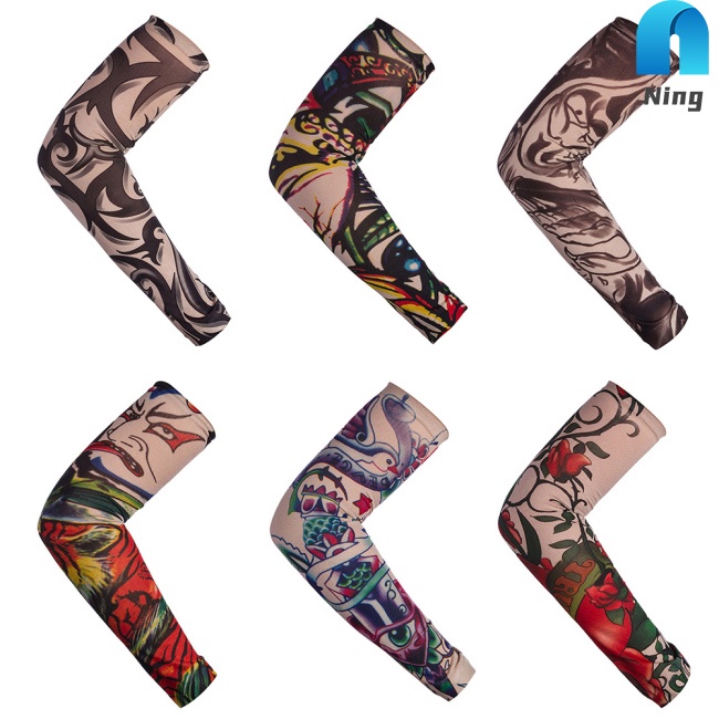 Bộ 6 Găng Tay Chống Tia Uv Họa Tiết Xăm Hình Sáng Tạo Dành Cho Hoạt Động Thể Thao Ngoài Trời