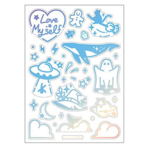 Sticker Hologram PET Love Yourself trang trí sổ tay, điện thoại và bullet Journal lấp lánh Be Tiny Stationery