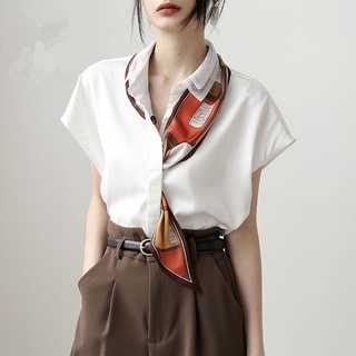 Mùa hè 2024 áo sơ mi trắng retro phong cách mới sang trọng voan áo sơ mi trắng nữ niche áo sơ mi tay ngắn sang trọng hàng đầu nữ