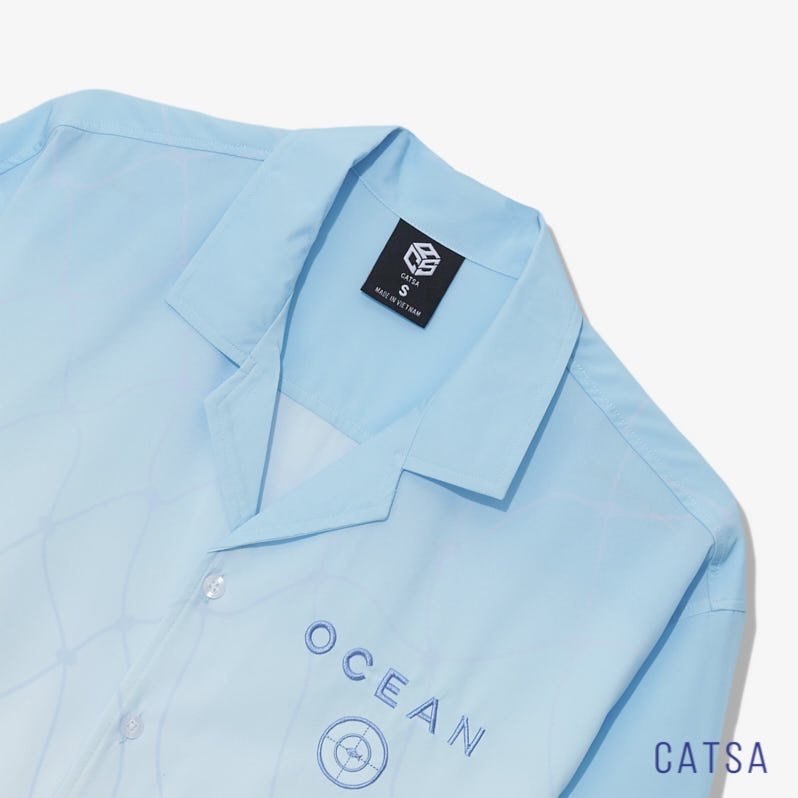 Áo sơ mi tay ngắn xanh da trời chất liệu vải Lụa mềm mại cao cấp, thoáng mát CATSA ASN181