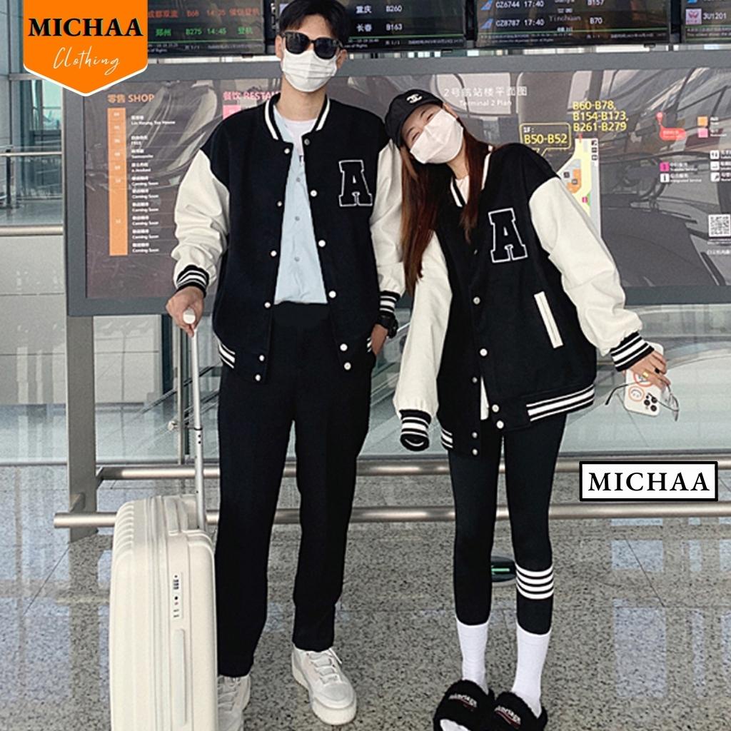 Áo Khoác Bomber Dù THÊU CHỮ A Nam Nữ Ulzzang Unisex Kiểu Bóng Chày Form Rộng 2 Lớp - MICHAA