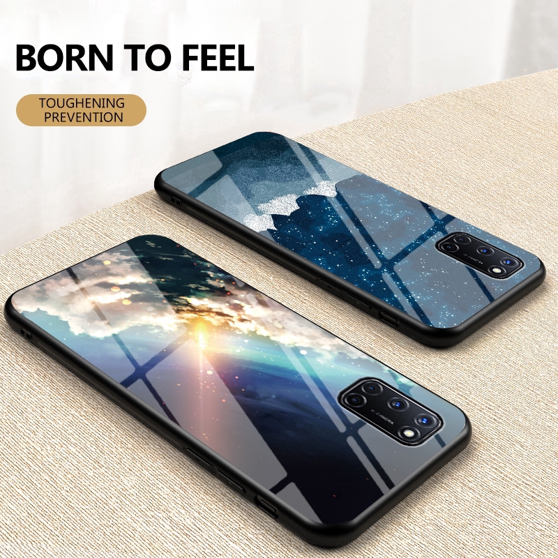 Ốp lưngCase OPPO A92 A52 A12 A91 A31 F11 F9 PRO A3S A5S A5 A7 A9 2020 RNEO 3  Realme 5 PRO   Starry sky Gradient glass hard case