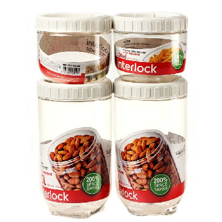 Bộ 4 hộp Interlock LocknLock INL301S001 màu trắng, INL301S3 màu xanh, 2 hộp 0.5L, 2 hộp 1L - BABYHOPSG