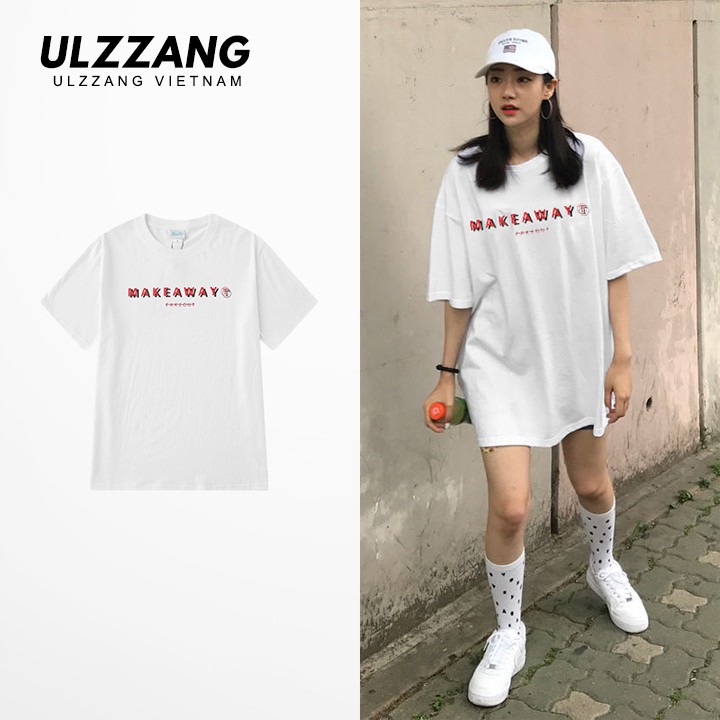 [M&atilde; FAMALLT5 giảm 15% đơn 150k] &Aacute;o thun tay lỡ ULZZANG 100% cotton d&aacute;ng unisex form rộng in chữ makeaway