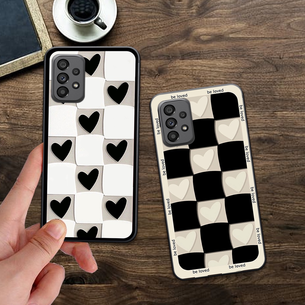Ốp Samsung A13 / A23 in hình trái tim caro đen trắng , hồng cute xinh xắn dễ thương