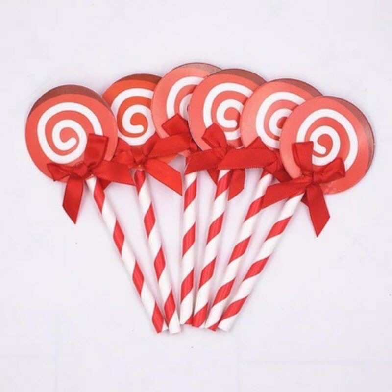 Set 5 que cắm hình kẹo mút trang trí bánh kem, phụ kiện trang trí bánh