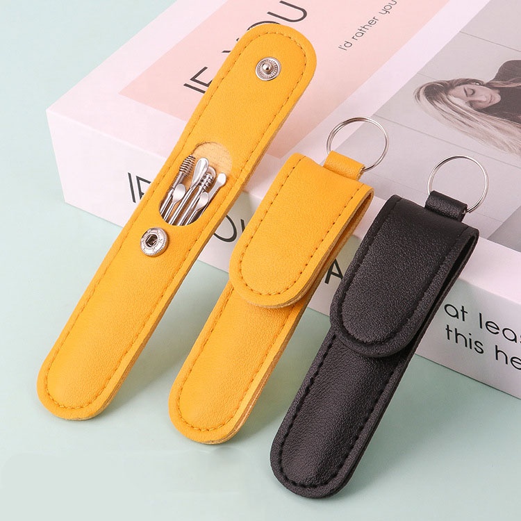 Bộ dụng cụ lấy ráy tai 6 món bằng thép không ghỉ đựng trong bao da tiện lợi
