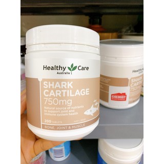 (Tem Chemist) Viên uống sụn vi cá mập Úc, giảm đau cứng khớp SHARK CARTILAGE, Lọ 200 viên