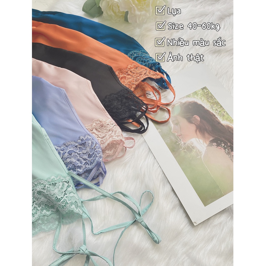 SẴN HÀNG Q11 -LL816 Đồ bộ lụa mặc nhà sexy - đồ bộ hai dây phối ren -cochunhochuyensi