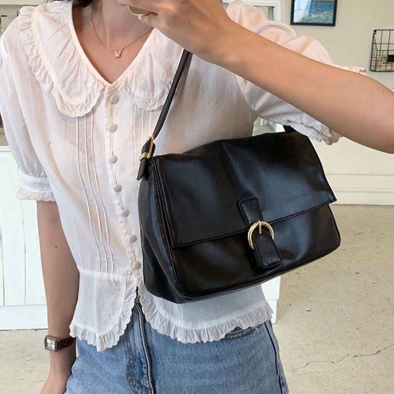 Túi Đeo Vai Cỡ Lớn Màu Đen Phong Cách retro Cho Nữ