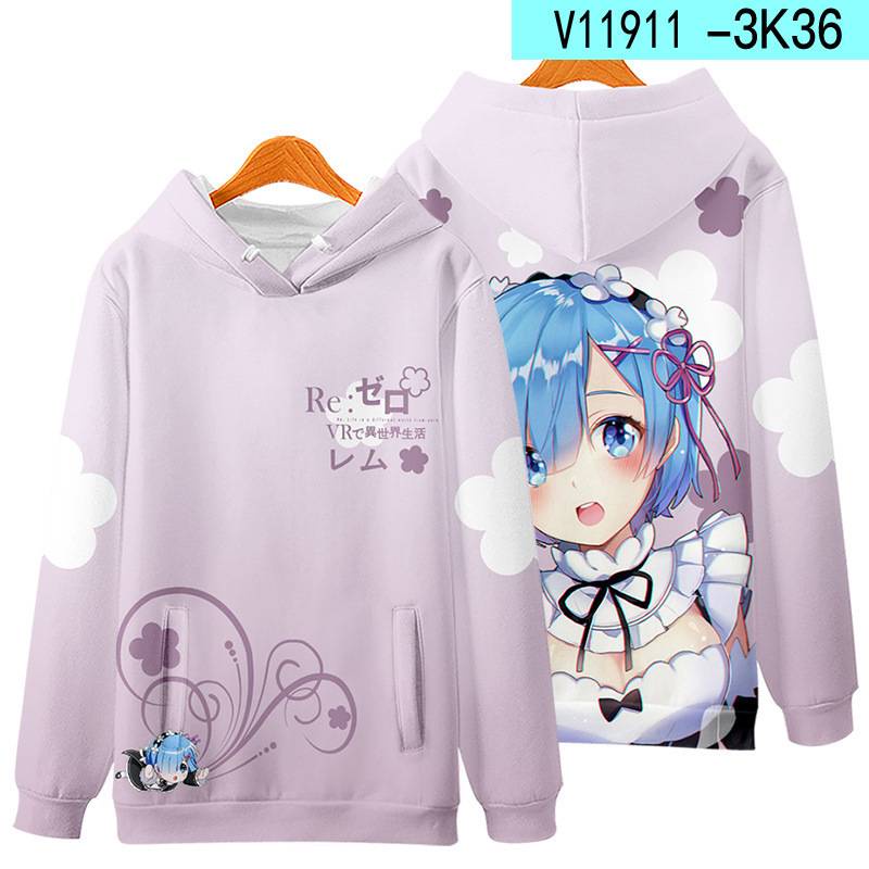 Áo Hoodie Tay Dài Dáng Rộng In Hình Anime GP41 Re Zero Rem Ram PG41 Thời Trang Cho Nam Và Nữ