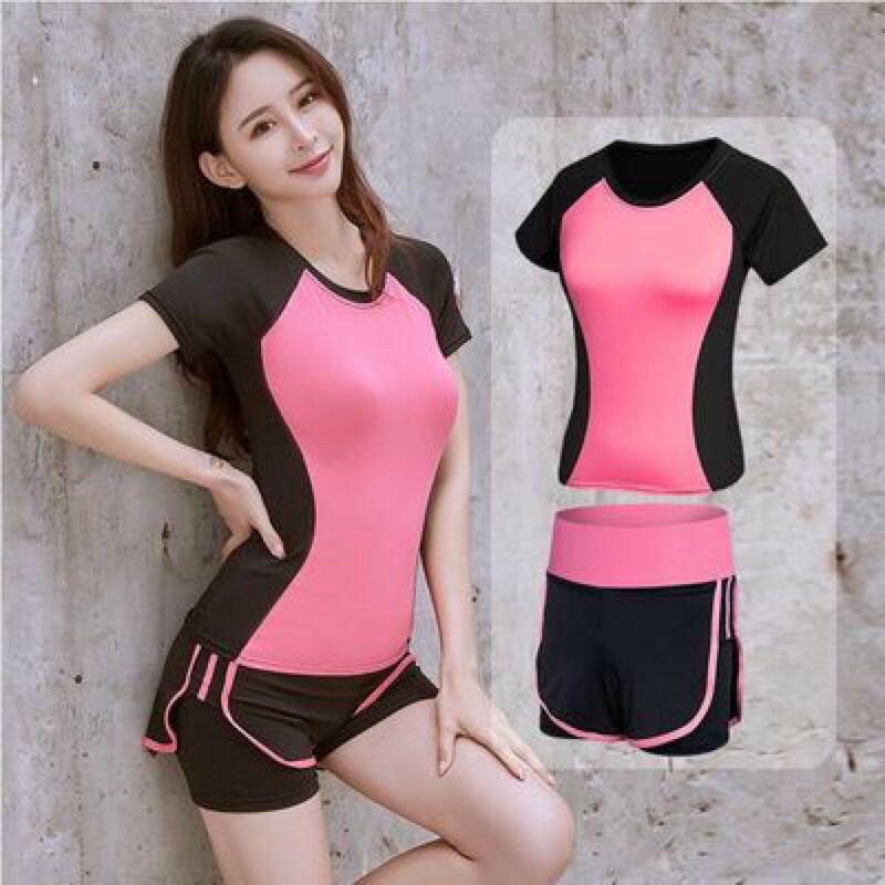 Bộ đồ tập Gym nữ áo thun và quần đùi 2 lớp thể thao chạy bộ trẻ trung co dãn W036
