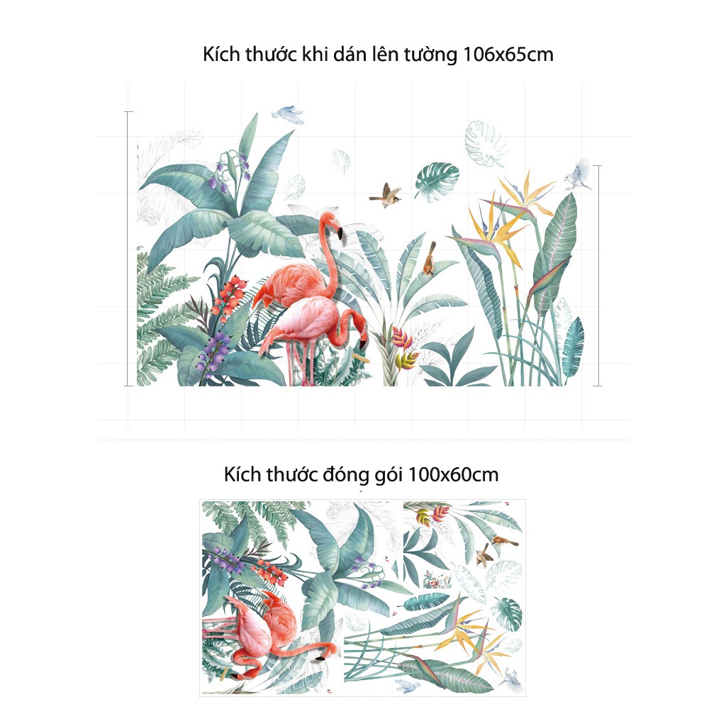 Decal tranh dán tường, tranh dán trang trí phòng, quán cà phê hình Hạc hồng C32