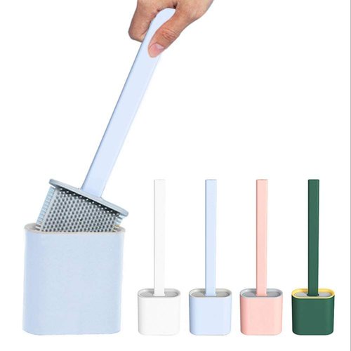 Cây bàn chải chổi cọ chà rửa vệ sinh bồn cầu toilet brush bằng silicon kèm hộp đựng dán tường