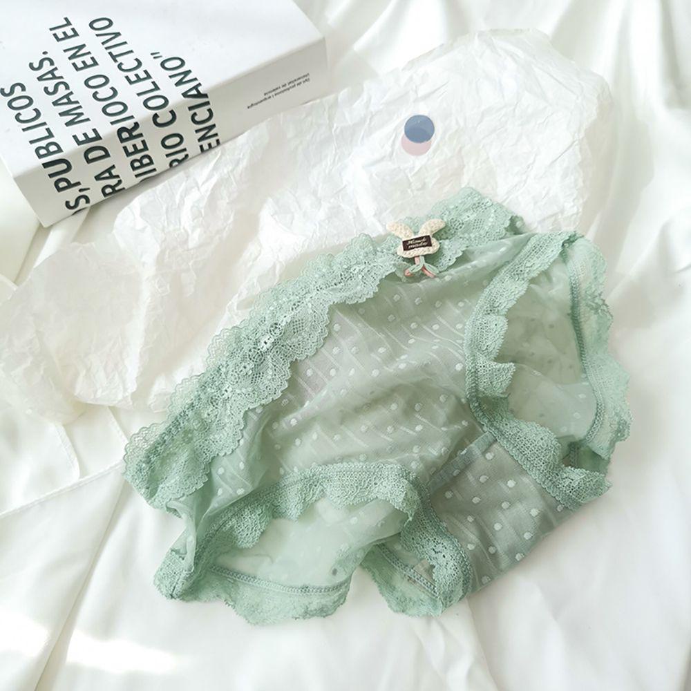 OCEANMAP Quần Lót Trong Suốt Thoáng Khí Lưng Vừa Họa Tiết Thỏ Gợn Sóng Đáng Yêu Cho Nữ