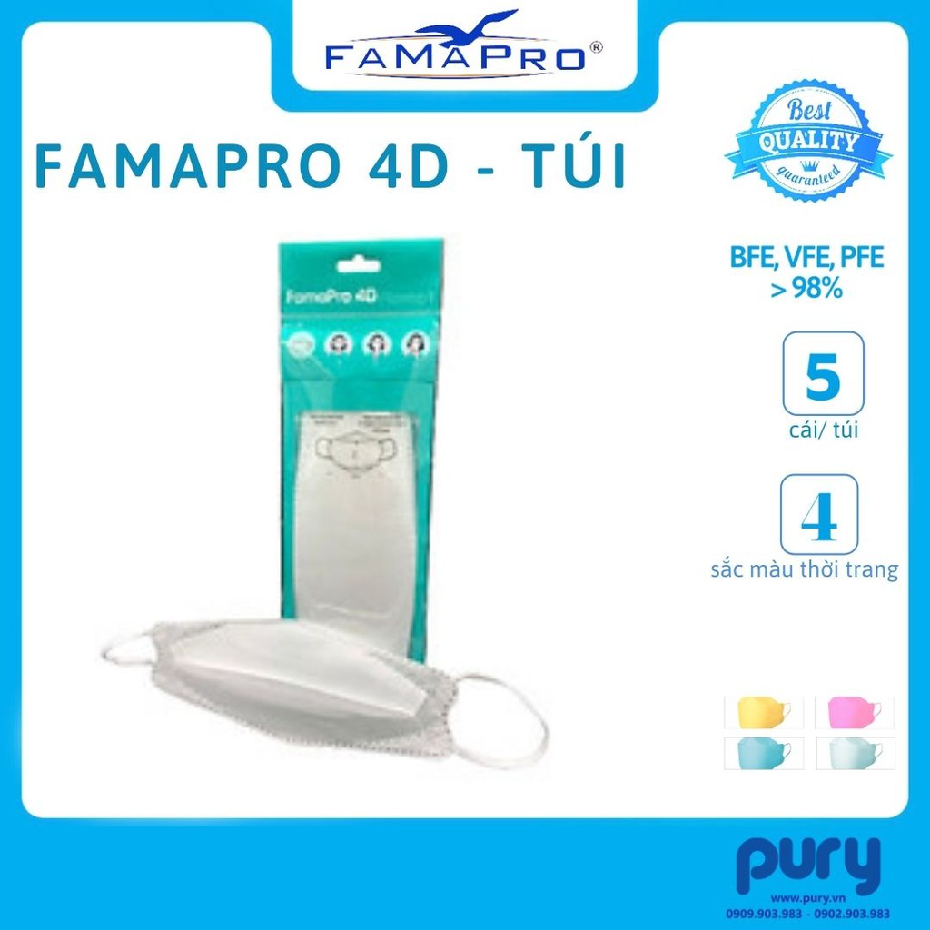 [TÚI-5 CÁI] - Khẩu trang y tế cao cấp kháng khuẩn 3 lớp Famapro 4D