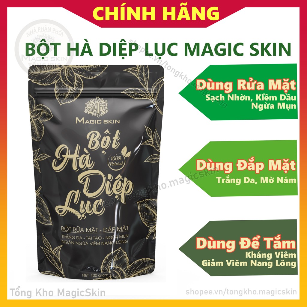 [CHÍNH HÃNG] Bột Hà Diệp Lục  Rửa mặt Đắp Mặt Ngừa Mụn Thiên Nhiên MAGIC SKIN cho da sáng sạch