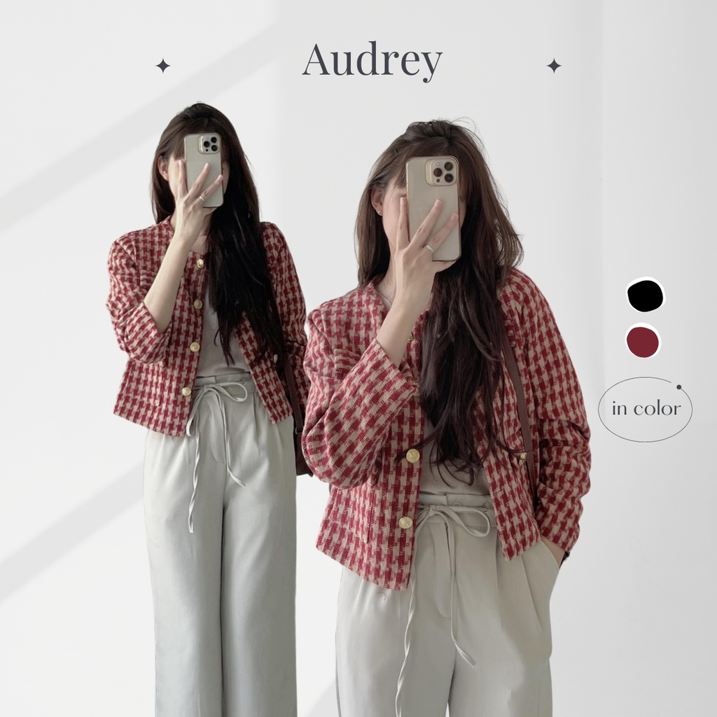 K6127 Áo khoác dạ tweed cổ tròn cúc đồng AUDREY