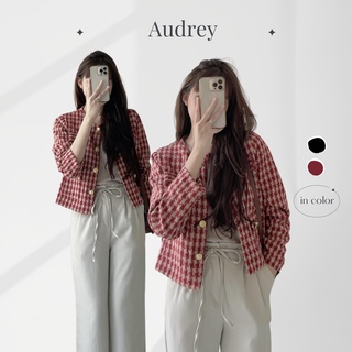 K6127 áo khoác dạ tweed cổ tròn cúc đồng audrey