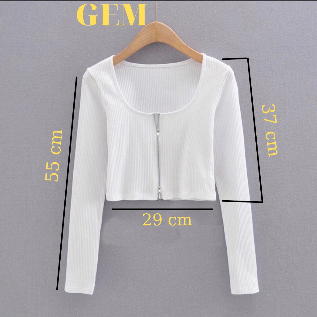 Áo croptop tay dài kiểu dây kéo chất thun gân mềm mát , croptop nữ cổ vuông