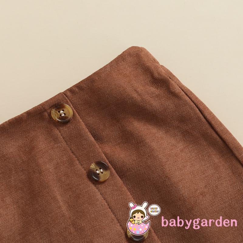 Bộ áo hai dây + chân váy mini co giãn màu nâu cho bé gái