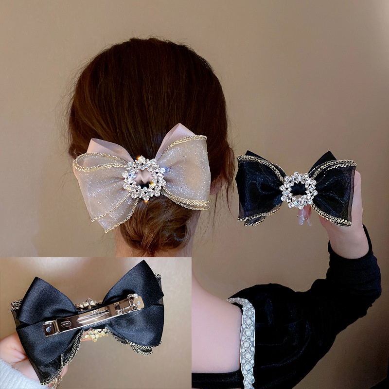 Kẹp Tóc Hình Nơ Đính Đá Lấp Lánh Sang Trọng Cho Nữ
