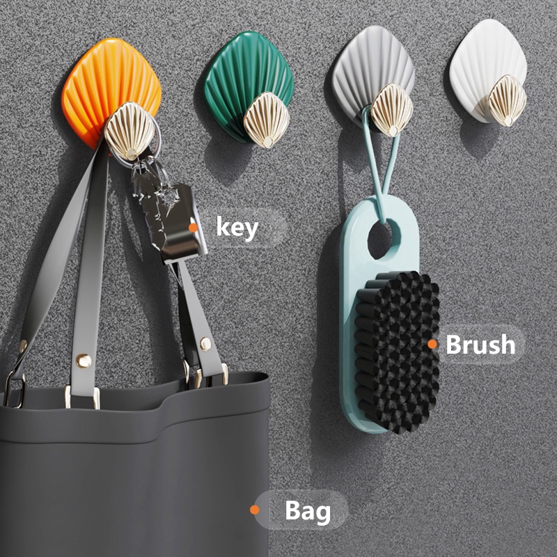 Set 4 Móc Treo Đồ Dán Tường Hình Vỏ Sò Sáng Tạo Không Cần Đục Lỗ Chắc Chắn Cho Nhà Bếp Nhà Tắm