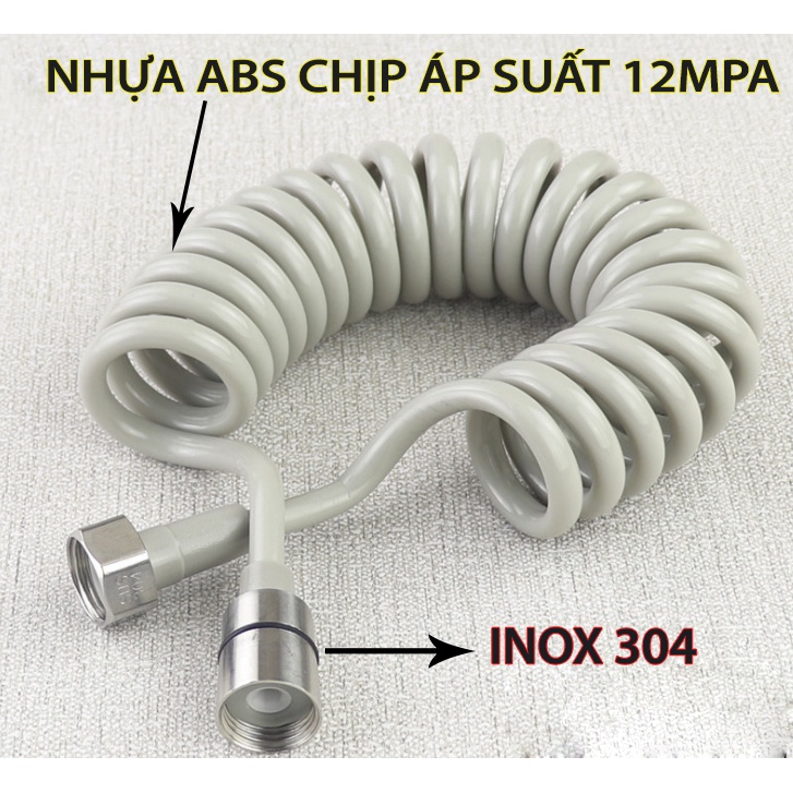Dây Vòi Xịt Vệ Sinh, Vòi Xịt Bồn Cầu Đa Năng - Nhưa ABS, Đầu INOX 304 - Lò Xo Soắn Ốc Gọn Gàng, Dài từ 1,5M- 2M