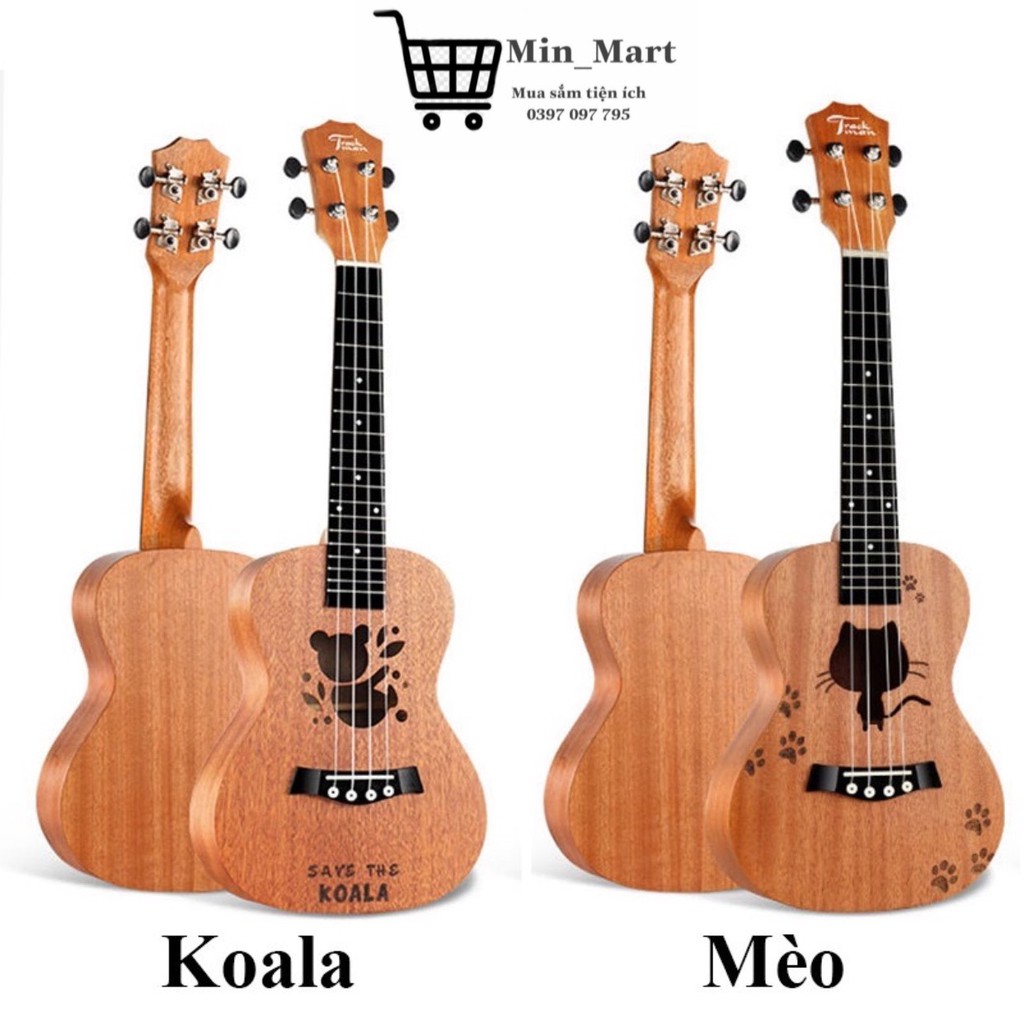 Đàn Ukulele Concert Size 23inch Gỗ Gụ Nguyên Khối,Tặng Kèm Bao Đựng Và Full Phụ Kiện,Đàn Có Sẵn Nhiều Hình Đáng Yêu