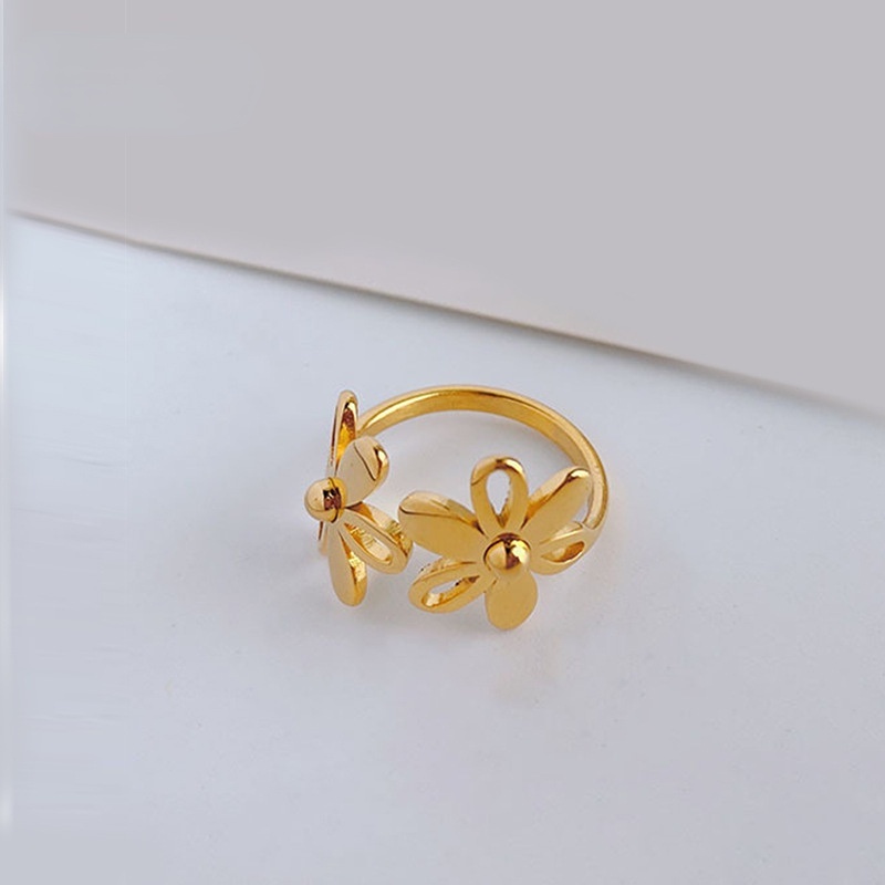 Nhẫn thép titan thiết kế họa tiết hoa chống nước phong cách tiên nữ Nhật Hàn cho nữ