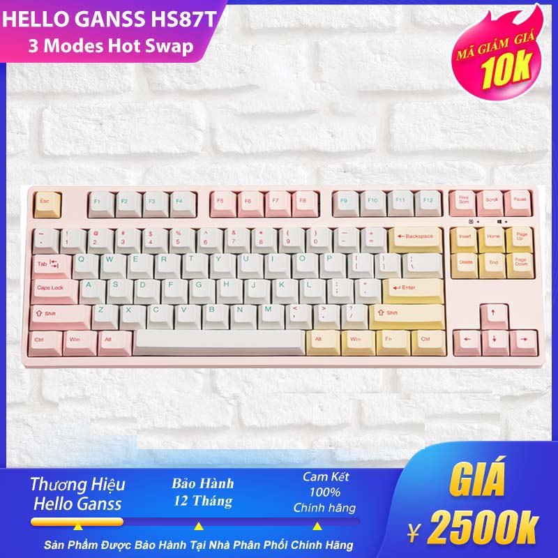 Bàn Phím Cơ Ganss HS-87T White Peach RGB Three mode Chính Hãng