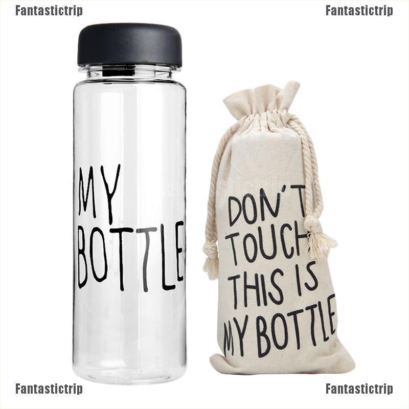 Bình nước thể thao trong suốt dung tích 500ml chữ My bottle kèm túi đựng tiện dụng đi du lịch | BigBuy360 - bigbuy360.vn