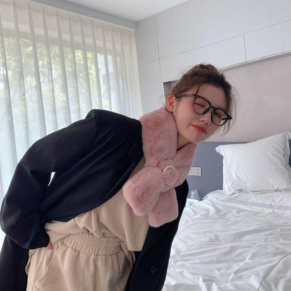 1 Khăn Choàng Lông Giả Đính Nút Ngọc Trai Thời Trang Cho Nữ