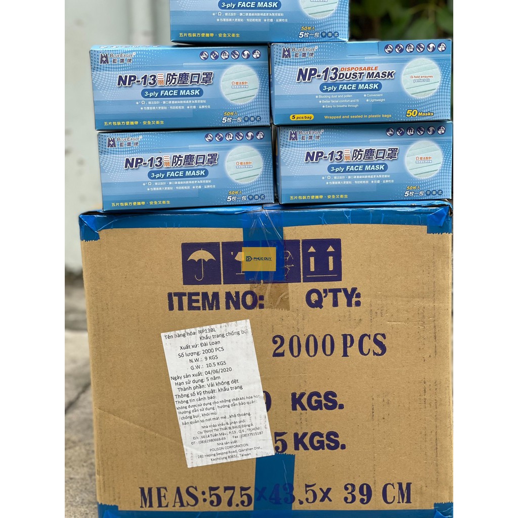 KHẨU TRANG BLUE EAGLE CHỐNG BỤI &amp; VI KHUẨN 3 LỚP NP13  (5 CÁI /1 TÚI )