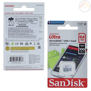 Thẻ nhớ SanDisk 64GB Ultra micro SDXC Class 10 tốc độ đọc 100MB/s  (SDSQUNR-064G-GN3MN)