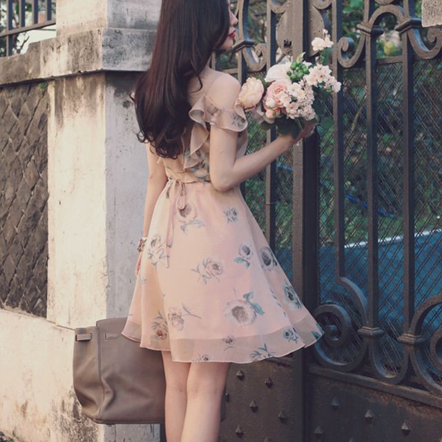 Milkcocoa - Clip thật Đầm Roman Peony Tay Rớt MC113